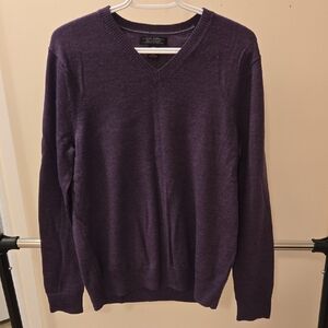 Banana Republic Men's Deep Purple Merino Wool V-Neck Sweater